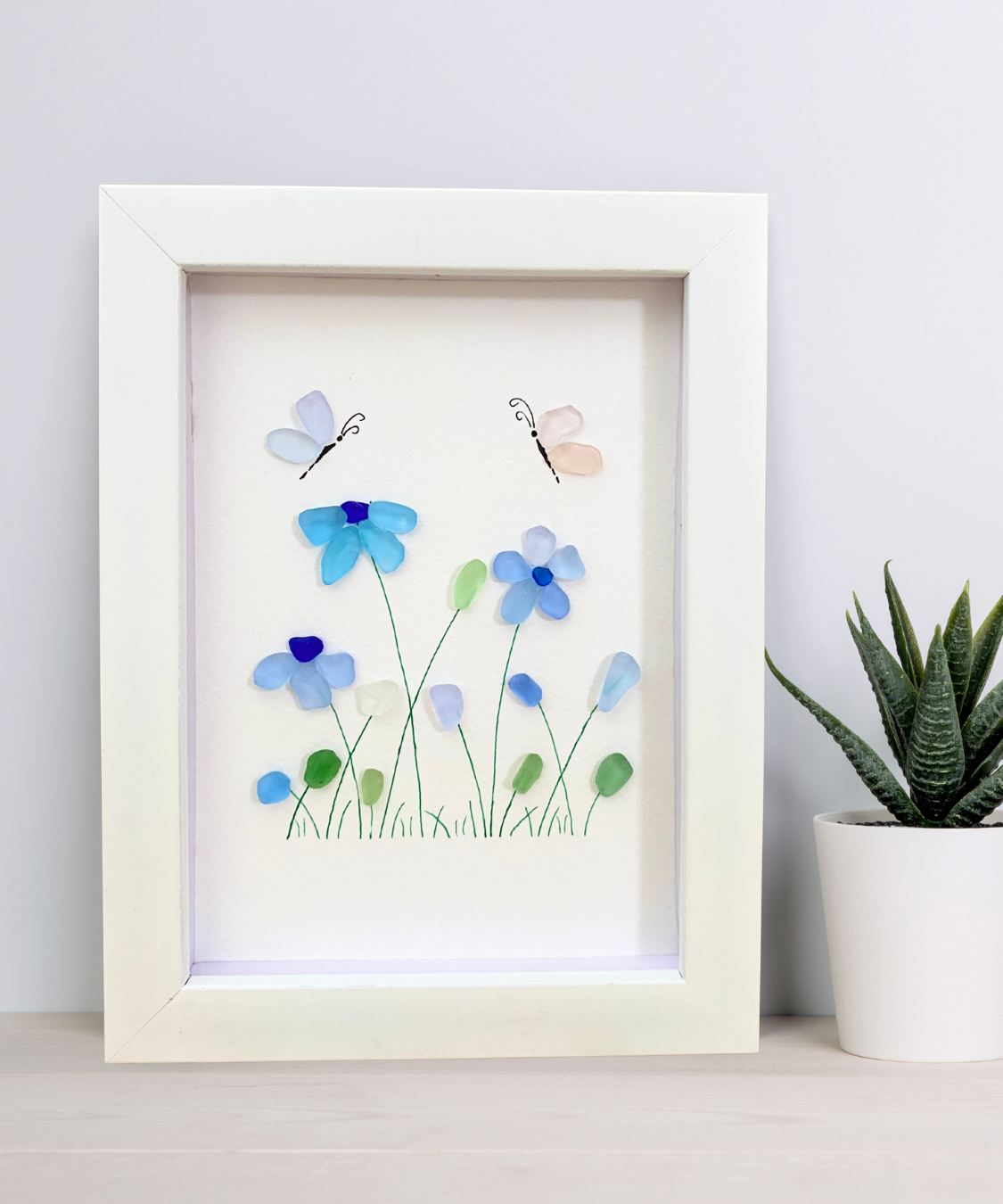 Sea Glass Flower Art : Flower with Butterfly art