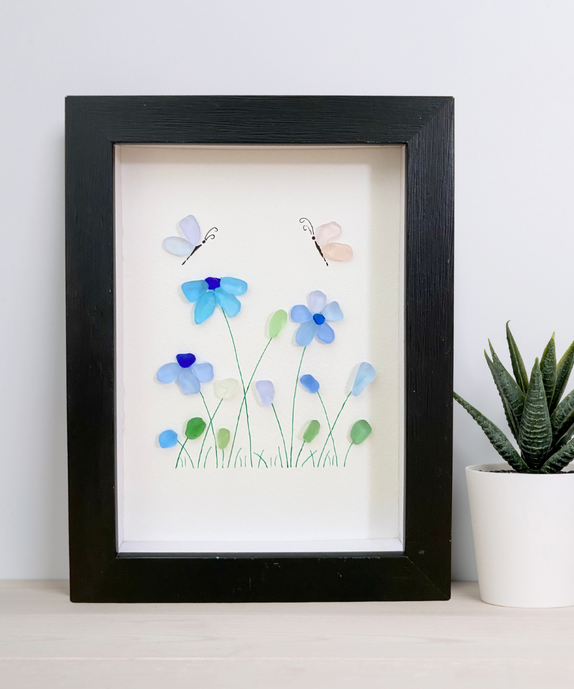 Sea Glass Flower Art : Flower with Butterfly art