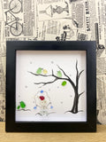 Sea Glass Christmas Art: Snowman and Birds