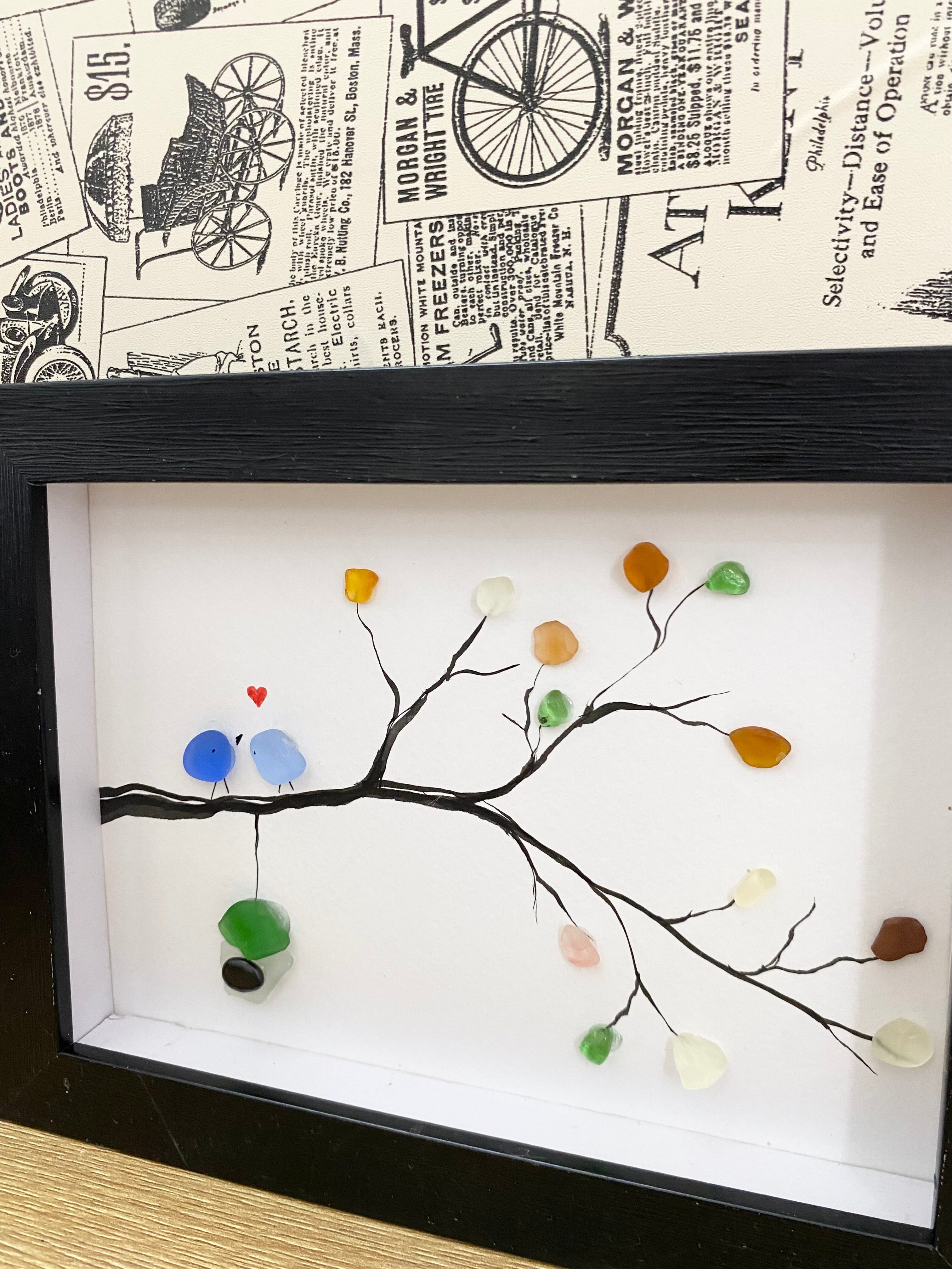 Couple bird sea glass art