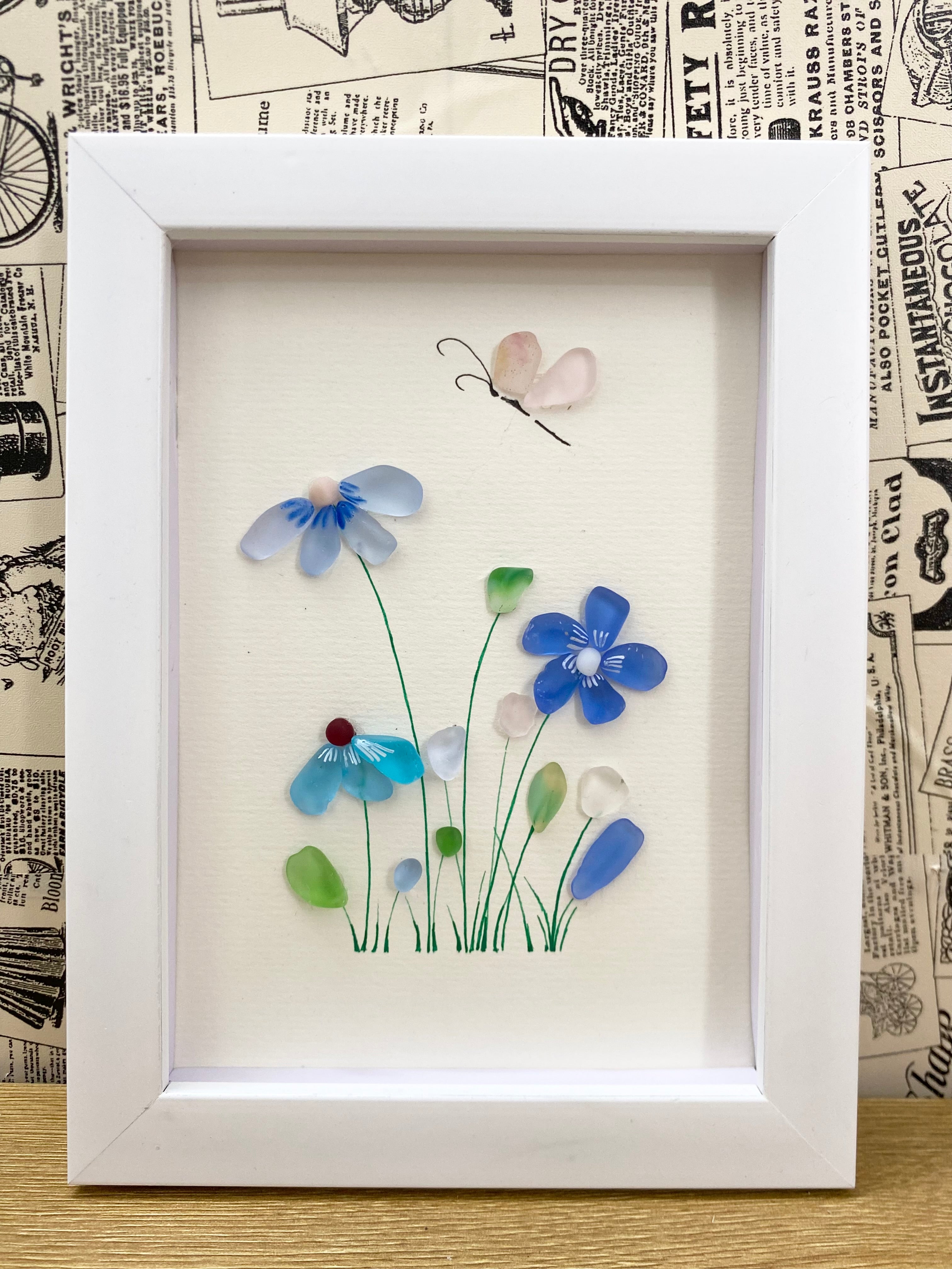 Handcrafted Flower Sea Glass Art