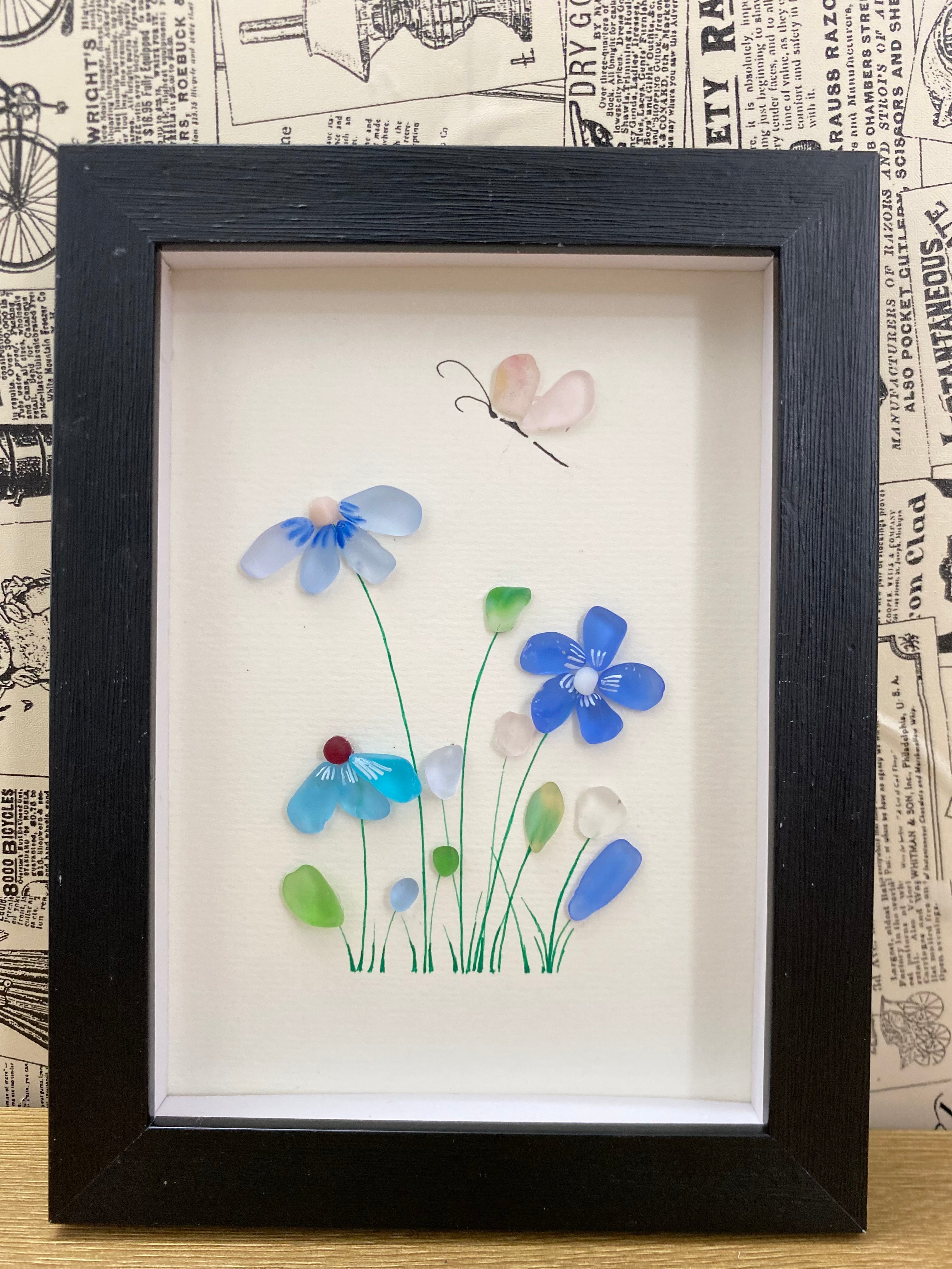 Handcrafted Flower Sea Glass Art