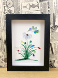 Hummingbird with Blue Flowers Sea Glass Art