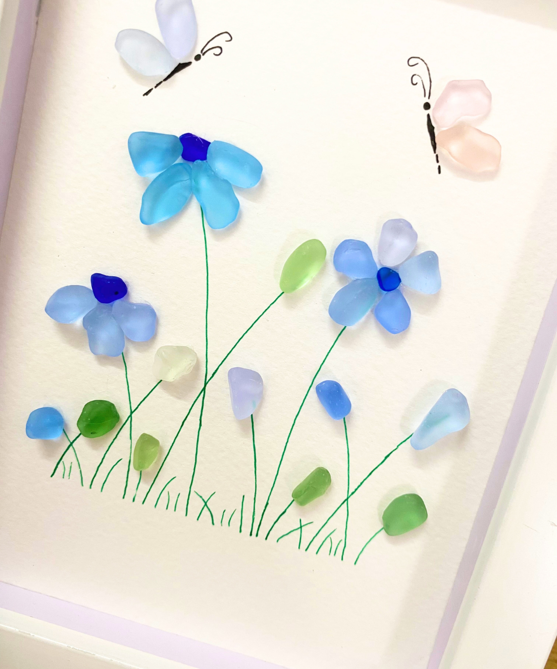 Sea Glass Flower Art : Flower with Butterfly art