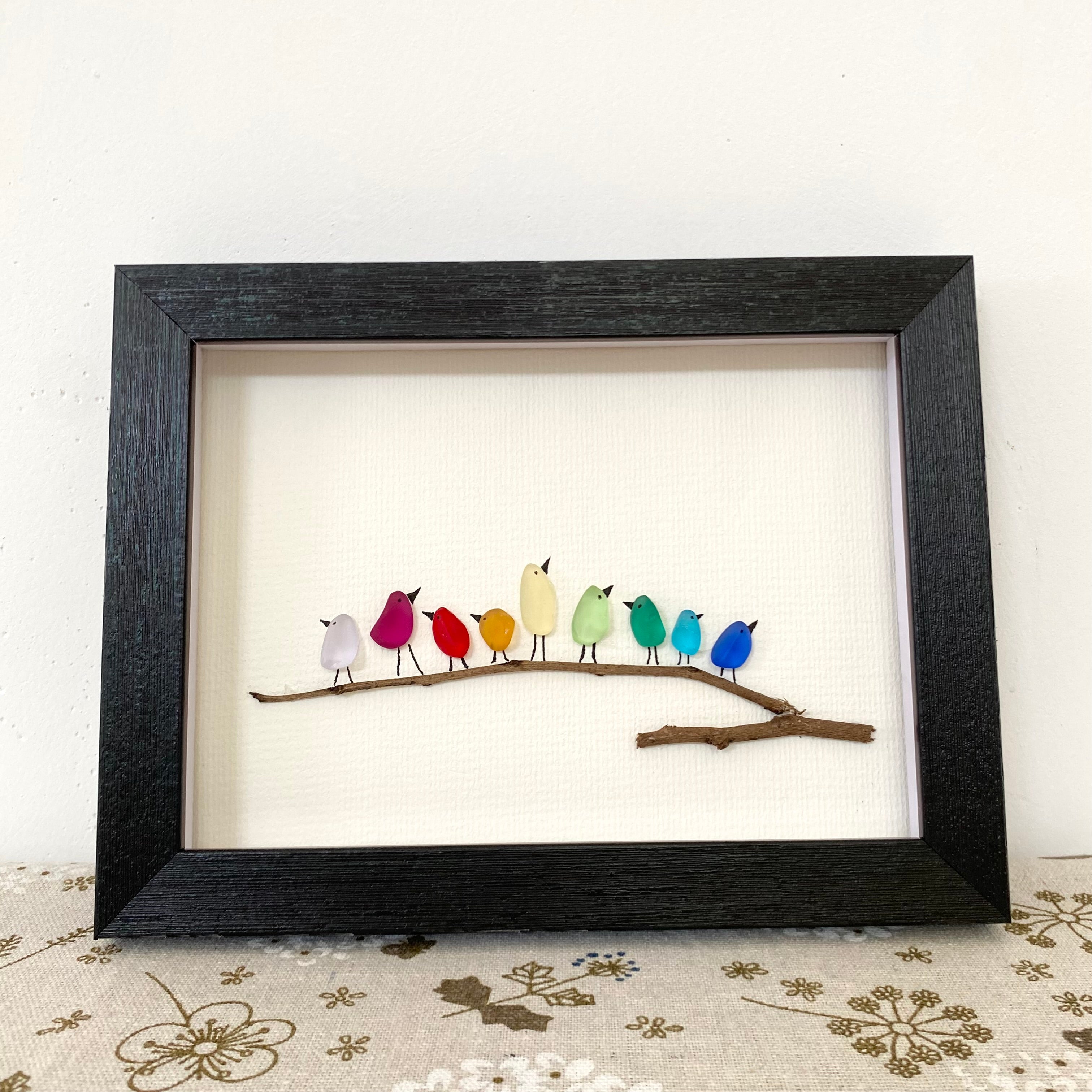 Rainbow bird sea glass art