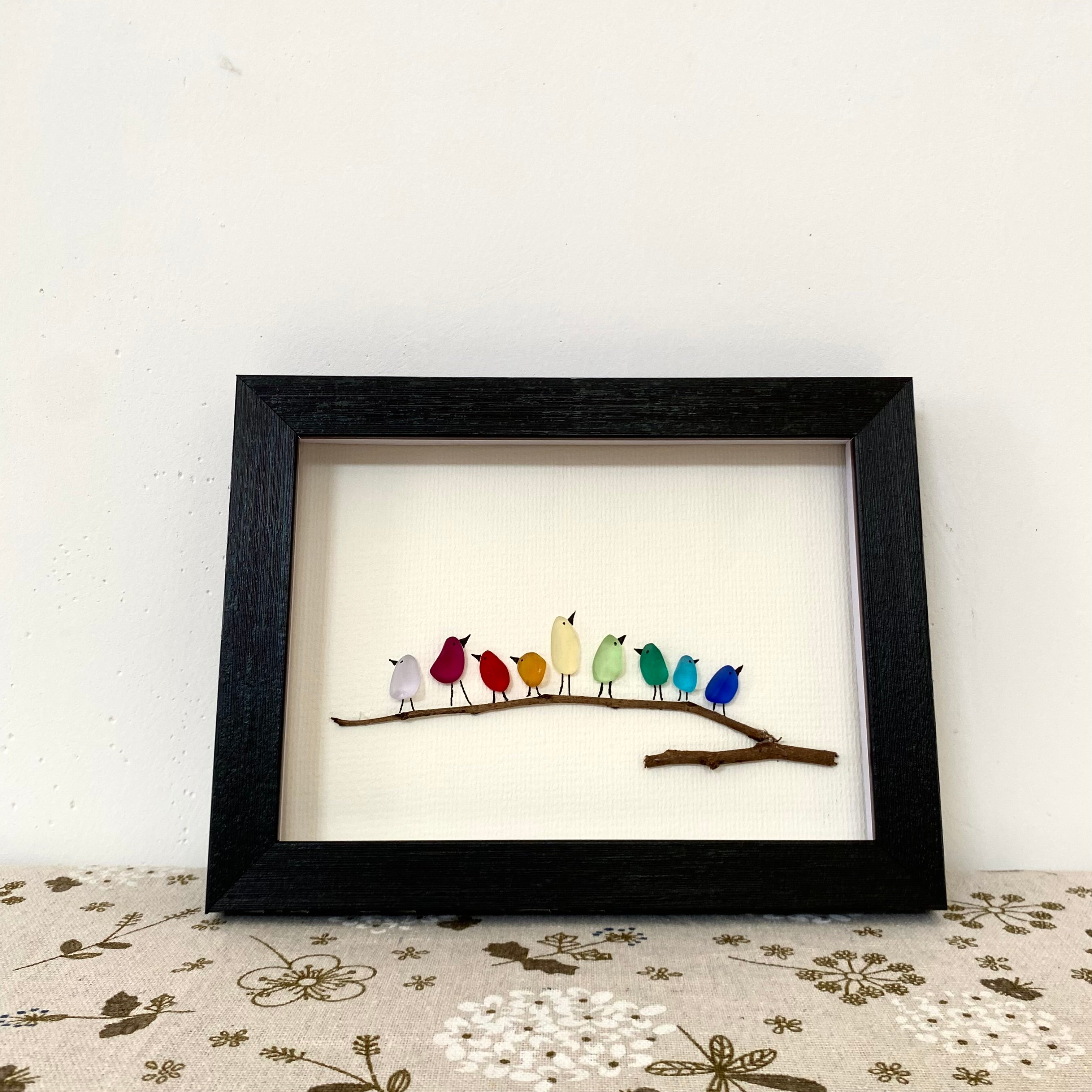 Rainbow bird sea glass art