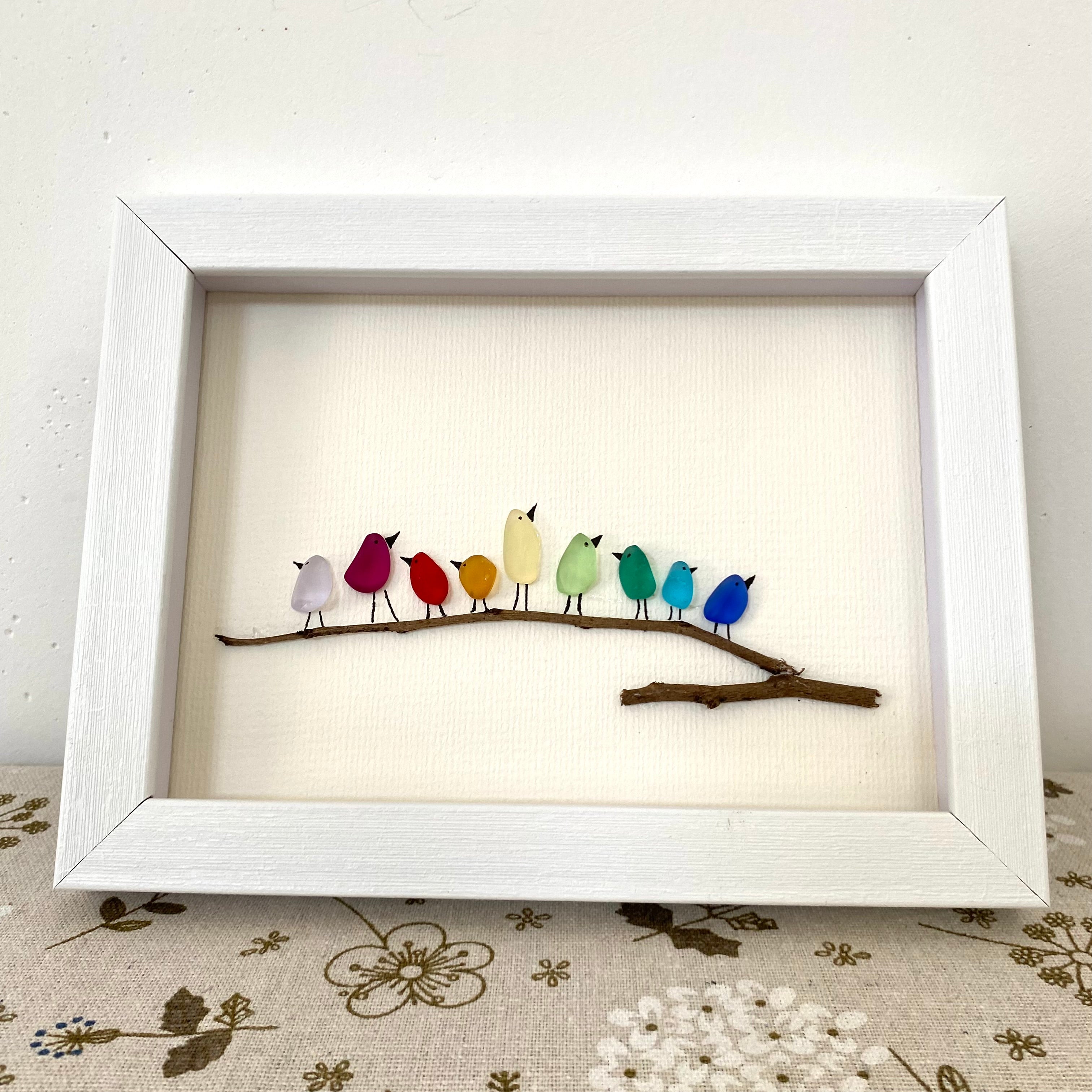 Rainbow bird sea glass art