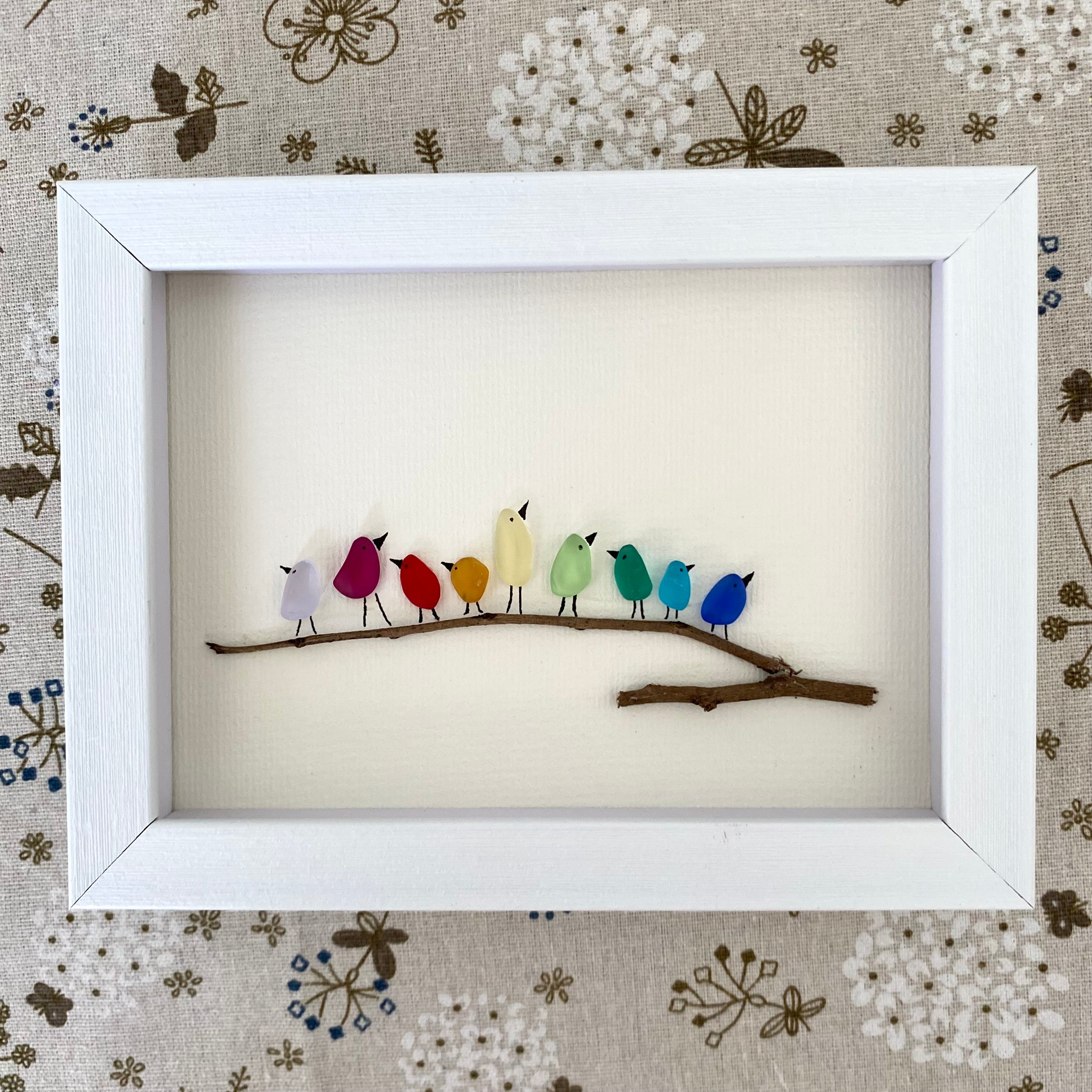 Rainbow bird sea glass art
