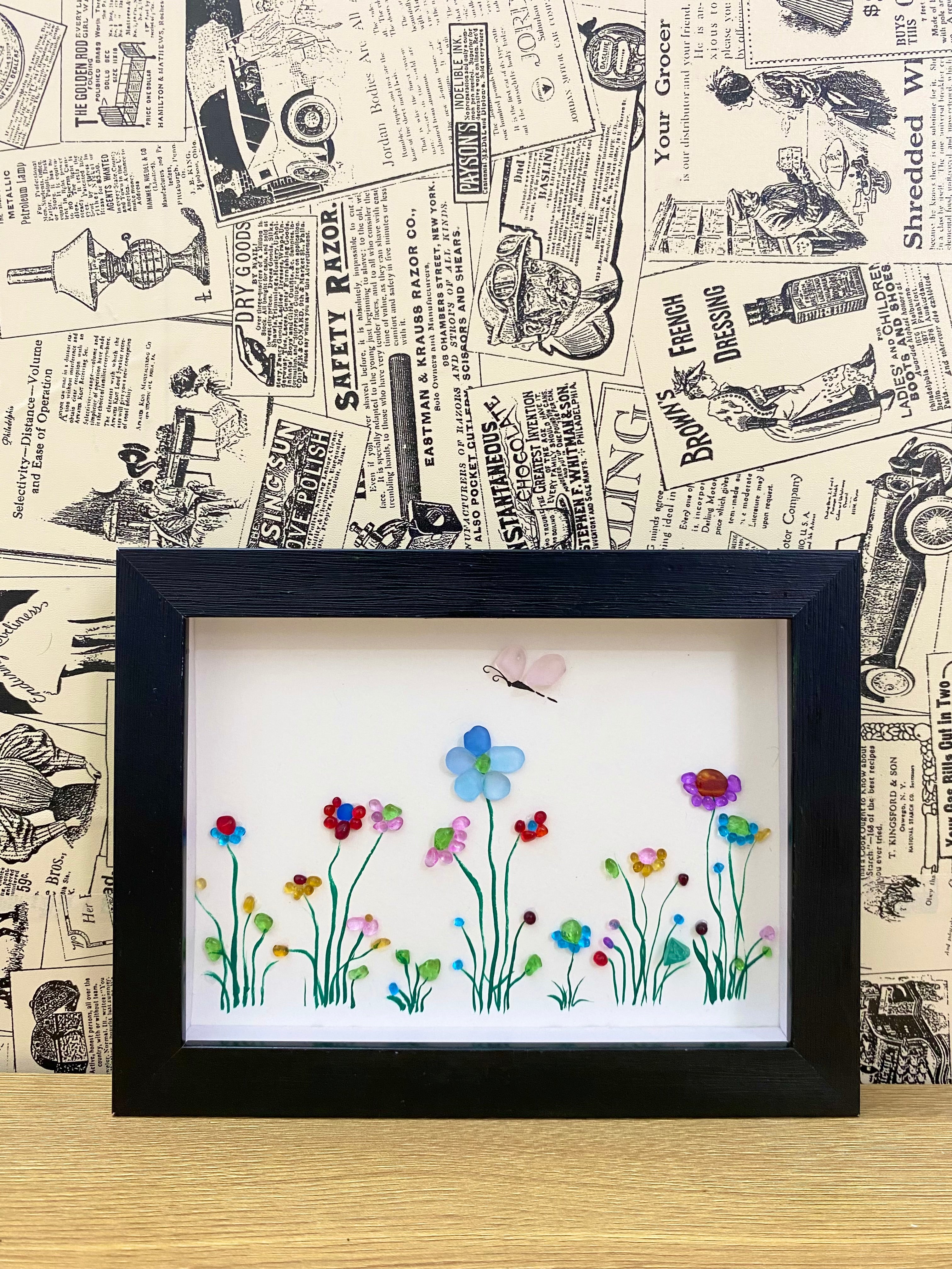 Sea glass Flower and Butterfly art