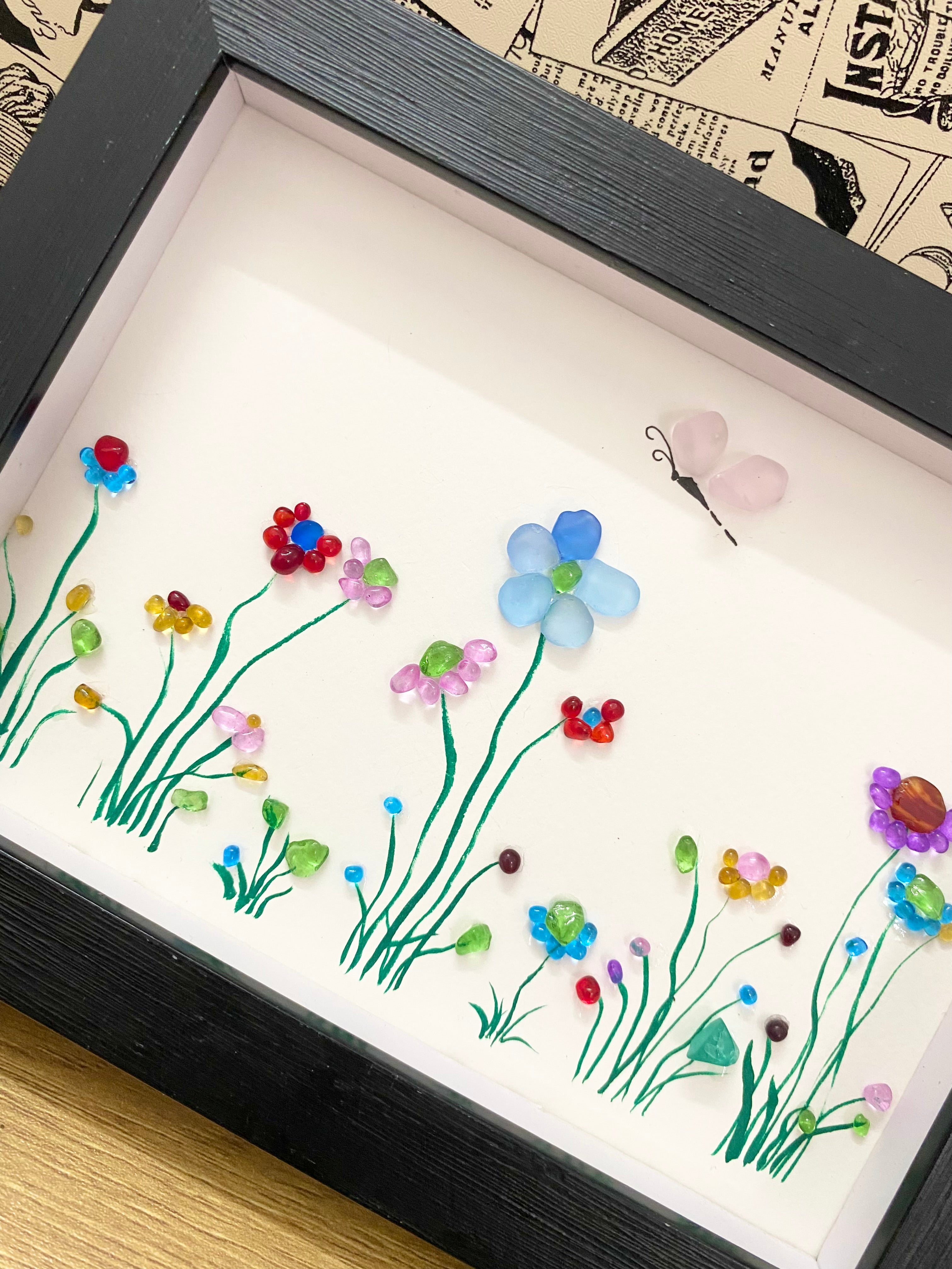 Sea glass Flower and Butterfly art