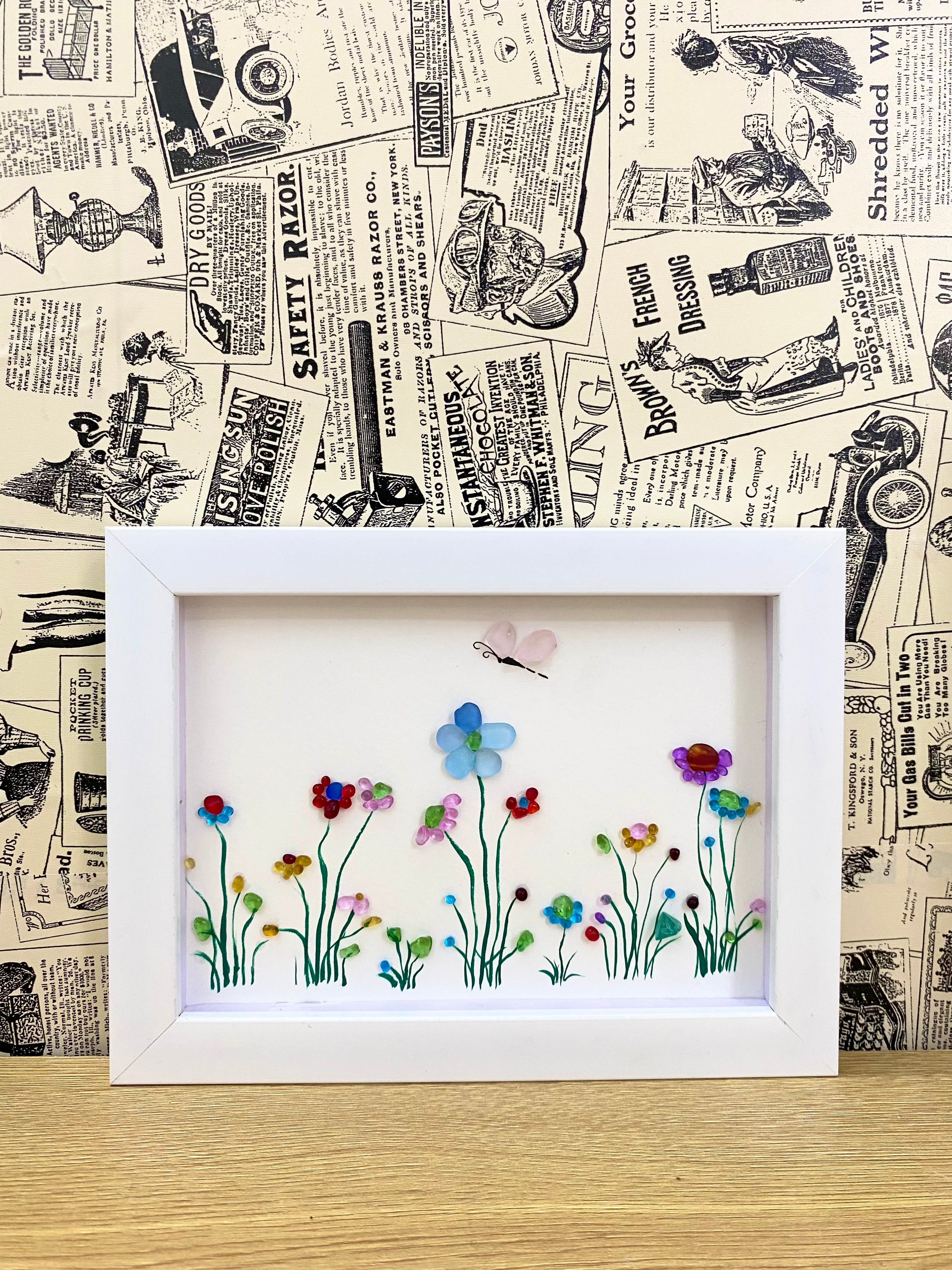 Sea glass Flower and Butterfly art