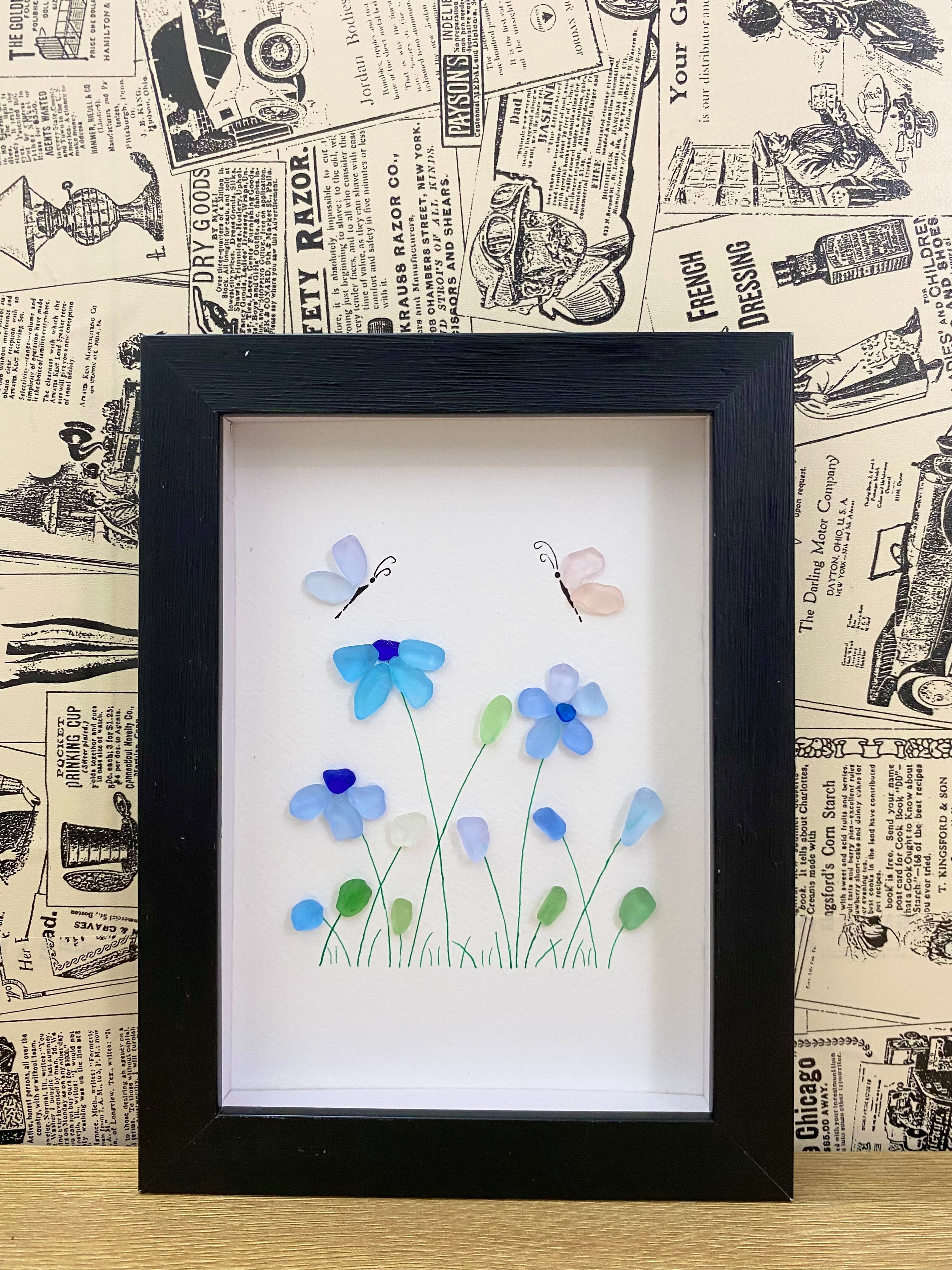 Sea Glass Flower Art : Flower with Butterfly art