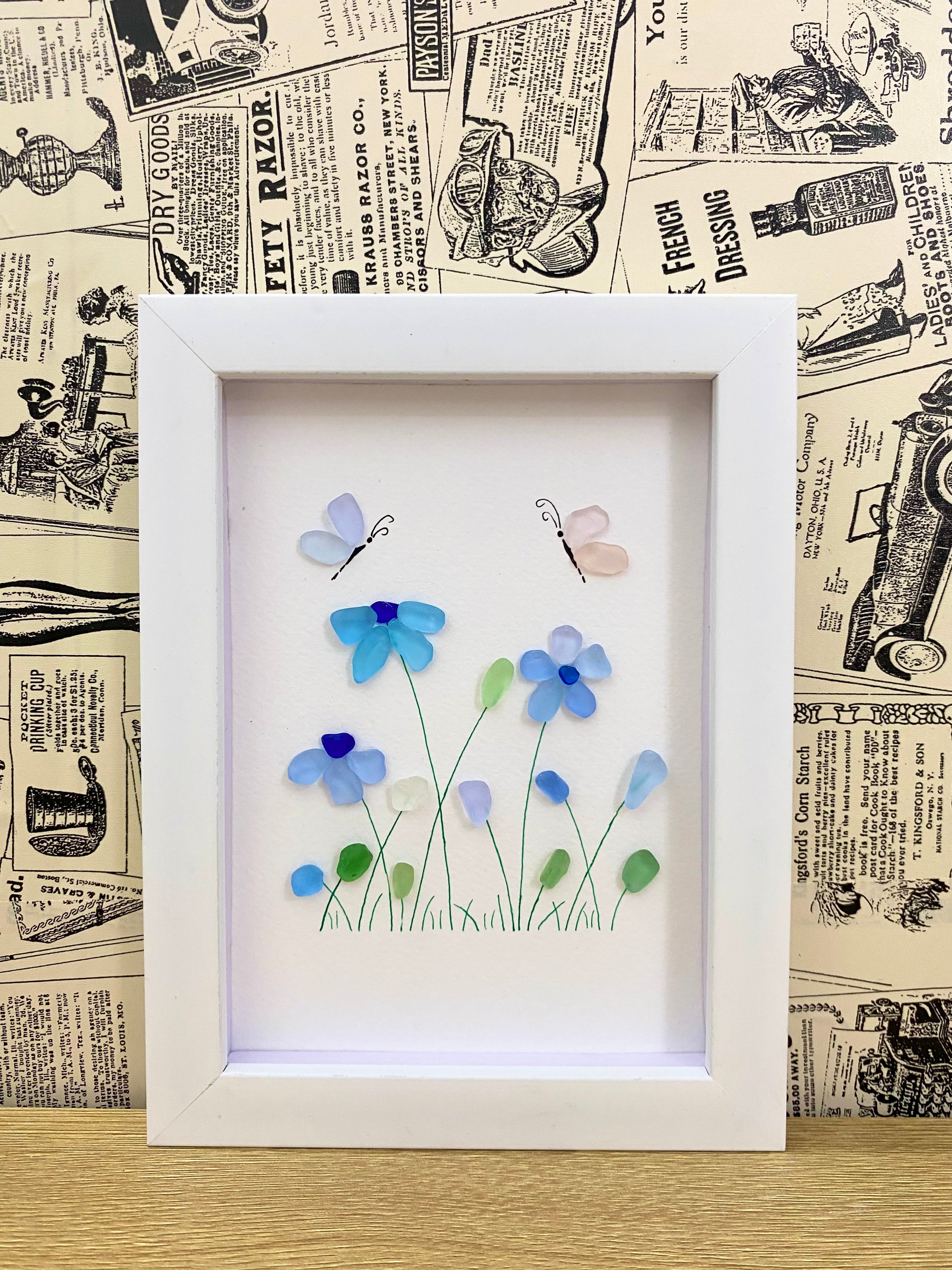 Sea Glass Flower Art : Flower with Butterfly art