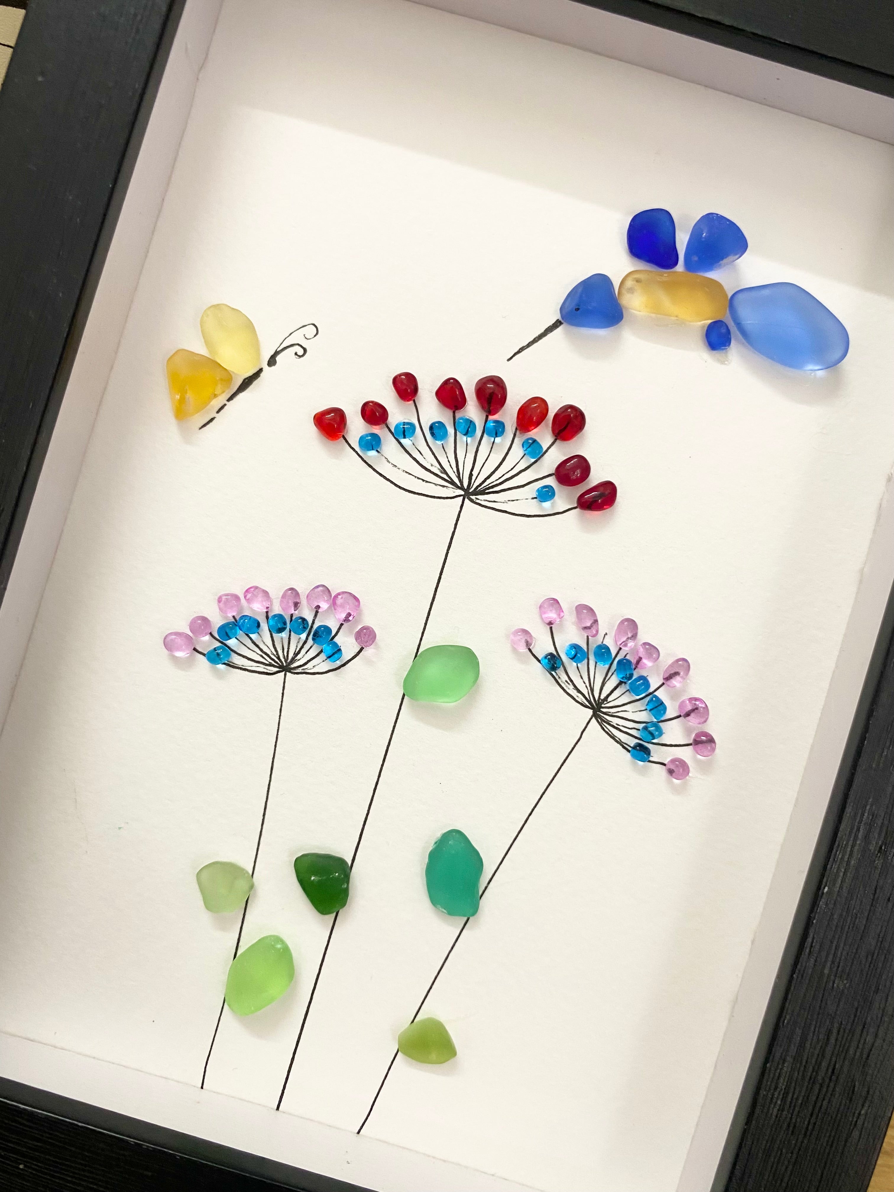 Hummingbird and Flower Sea Glass Art